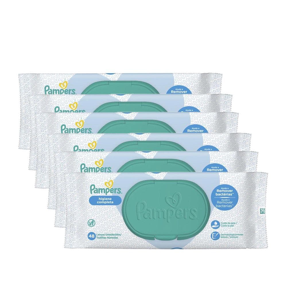 kit 6 Lenços Umedecidos Pampers Higiene Completa 48 Unidades
