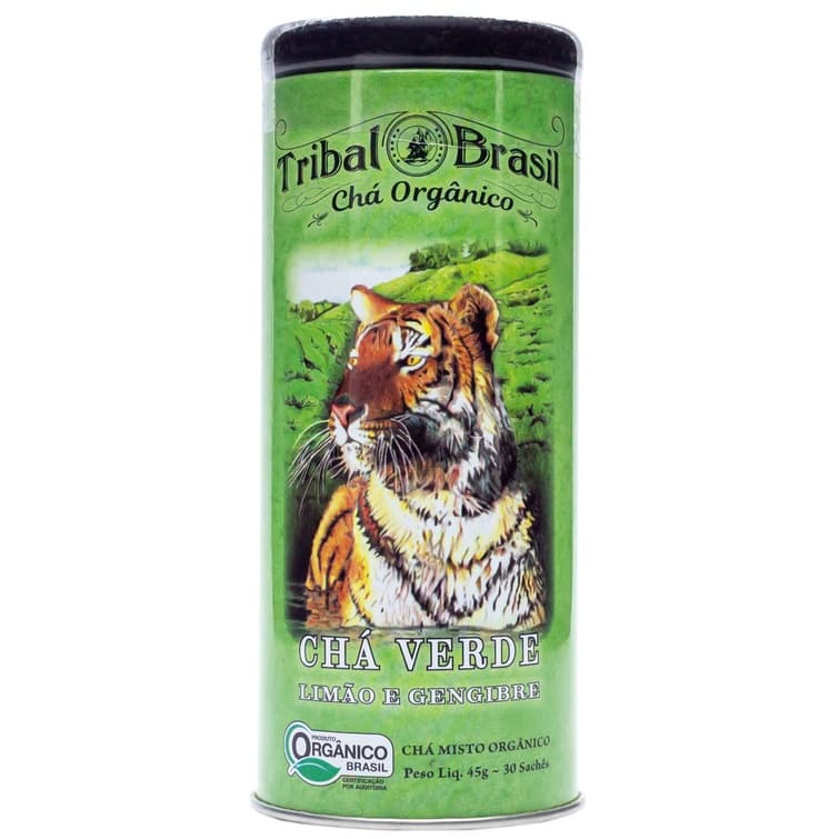 Chá Verde, Limão E Gengibre Orgânico Lata C/ 30 Sachês De 1,5G Tribal Brasil