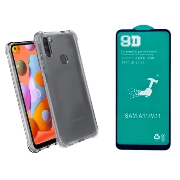 Capa Anti Impacto Para Samsung Galaxy A11 M11 + Pelicula De Ceramica 9d (Anti queda shock choque proteção protetora air bag silicone TPU reforçada incolor transparente celular aparelho borda capinha case)