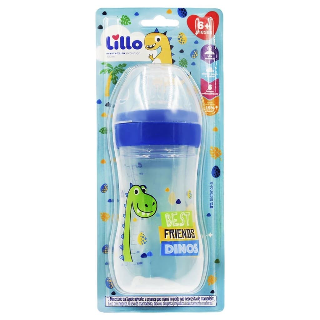 Mamadeira Bebê menino 300ml Lillo Evolution Dino Magia com Medidas