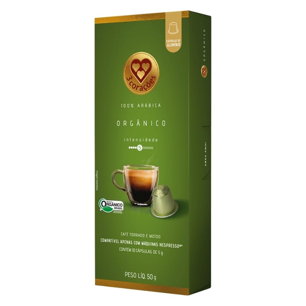 10 Capsulas para NespressoR, 3 Coracoes, Organico