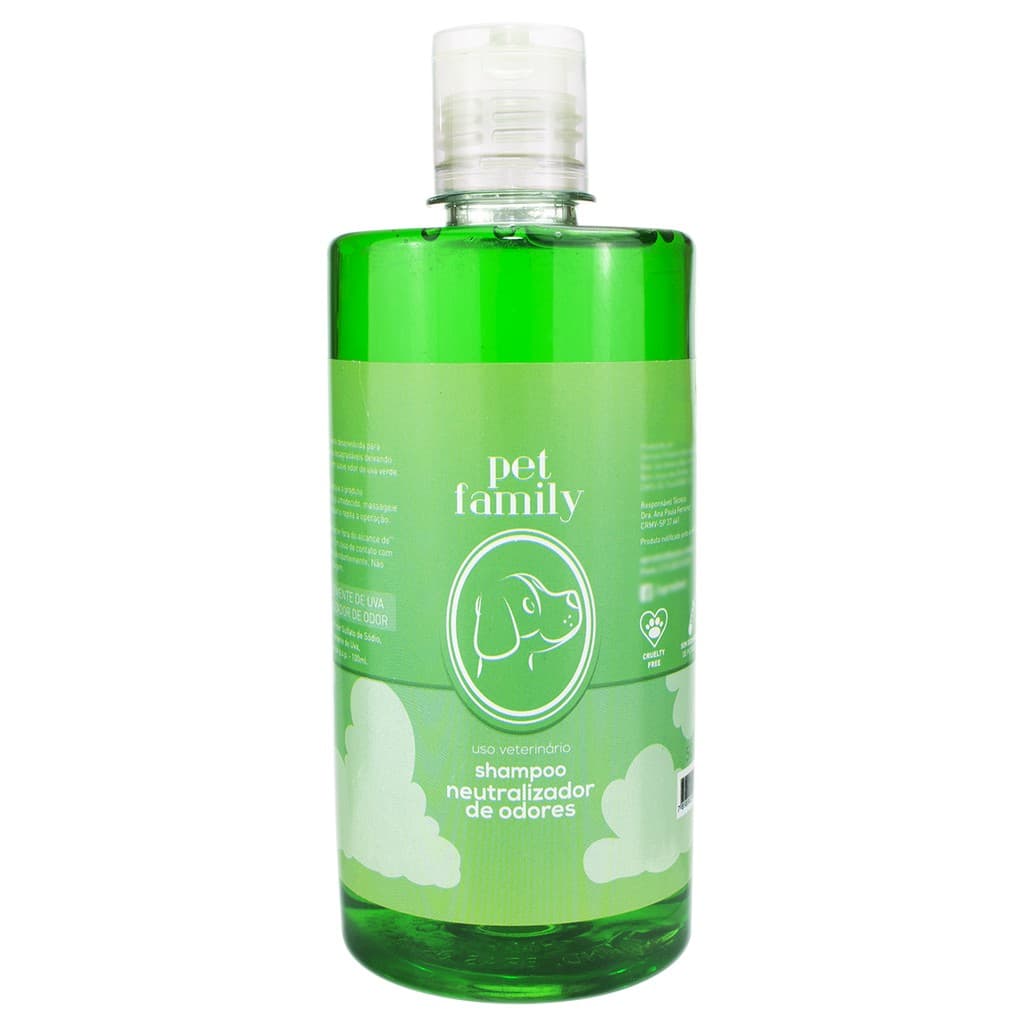 Shampoo Para Neutralizar Eliminar Odores Pet Family Cães E Gatos 500ml Profissional Limpeza Profunda