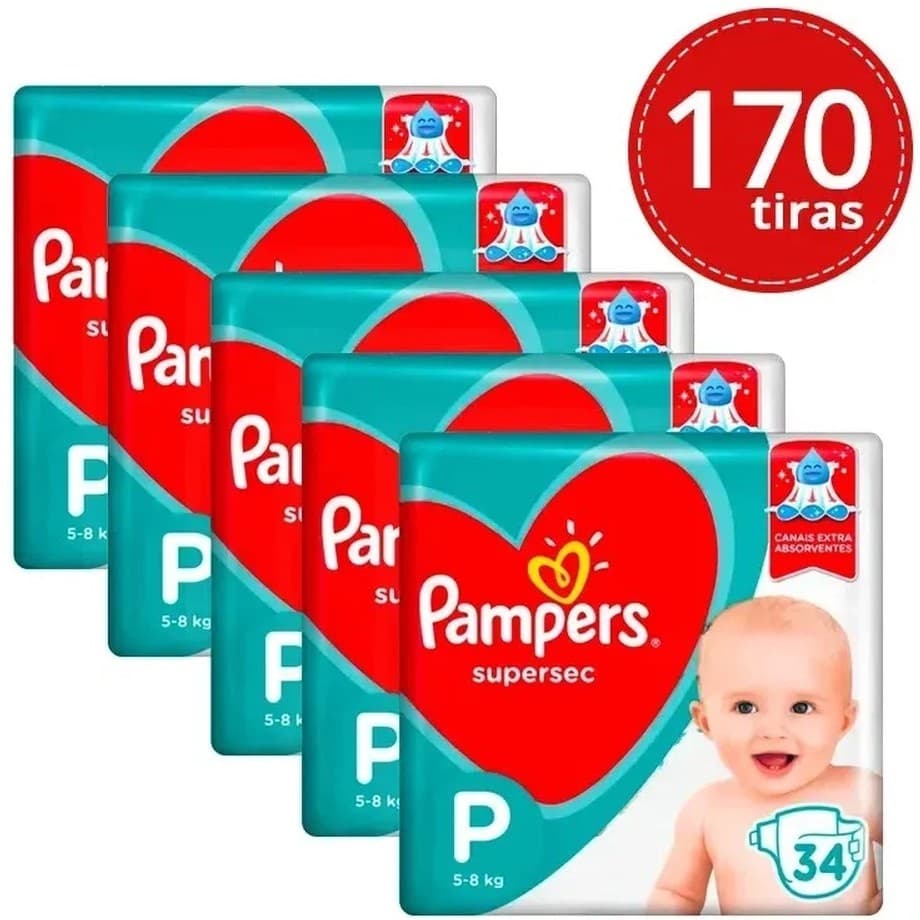 Kit 5 Pacotes Fralda Pampers Supersec - Todos os Tamanhos