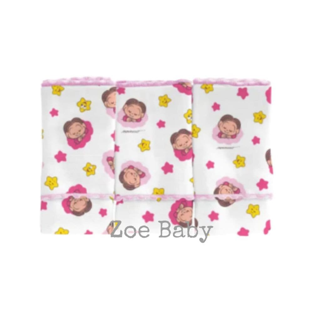 Kit com 3 Pano de Boca - Mônica (Barato / Bebê / Recém Nascido / Enxoval / Maternidade / Qualidade / Preço bom) Fralda