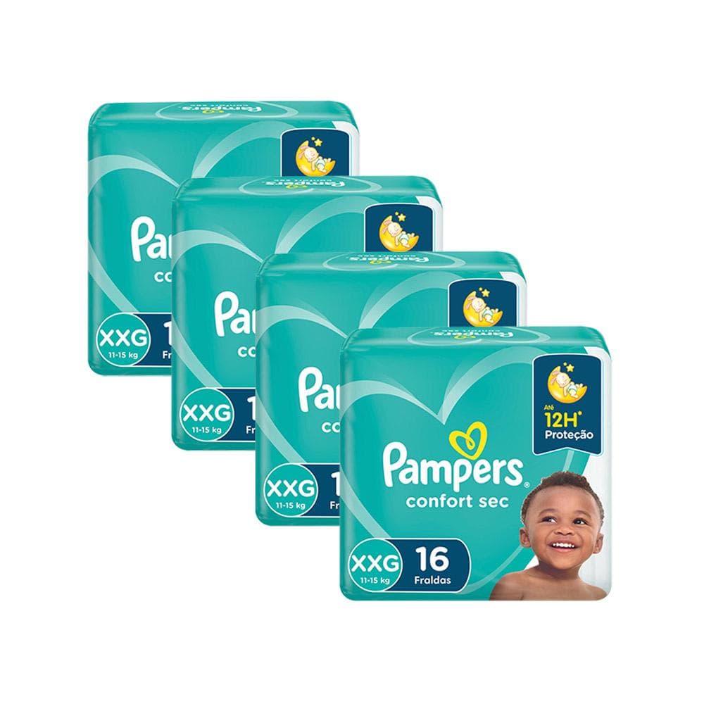 Kit Fralda Pampers Confort Sec XXG 64 Unidades