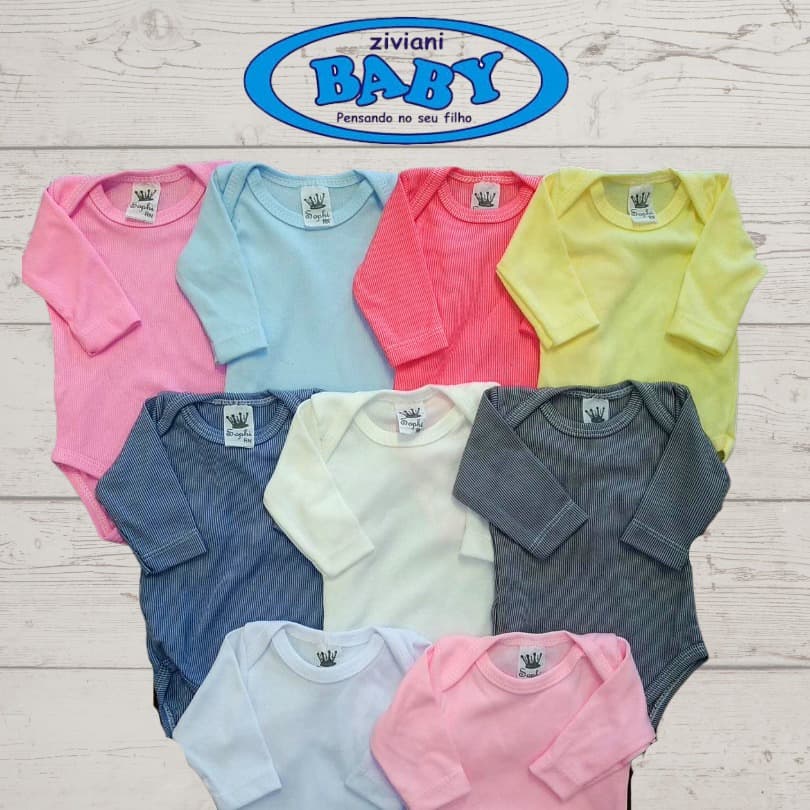 Kit com 5 Body De Bebê Tecido Canelado P M G Alyaht - Enxoval do Bebê Menino Menina Neutro Promoção