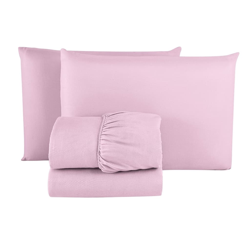 Kit 5 Jogo de Lençol Casal QUEEN Liso Microfibra PREMIUM 03 Peças Jogo de Cama Box TODOS ROSA