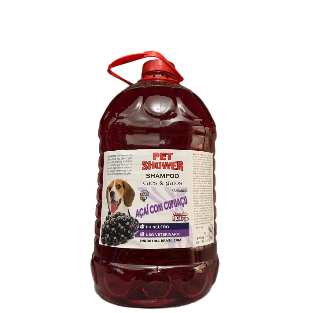 Shampoo Pet Shower Açaí c/ Cupuaçu 5 Litros para Pet Shop, Banho e Tosa e Clínica Veterinária