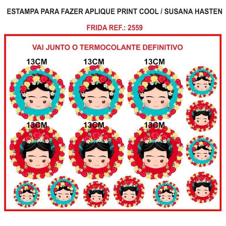 15  Frida de Tecido Para  Patch Aplique / Patchwork _ Termocolante Definitivo Para Roupas_Ref.: 2559