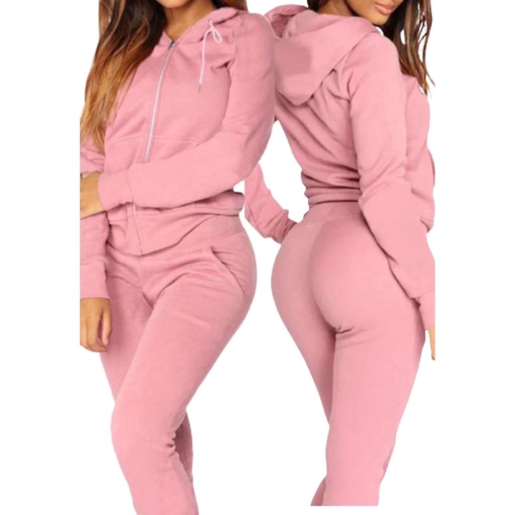 Conjunto Moletom Feminino Flanelado Ziper C/ Capuz Jaqueta Casaco Bobojaco + Calca Moletom