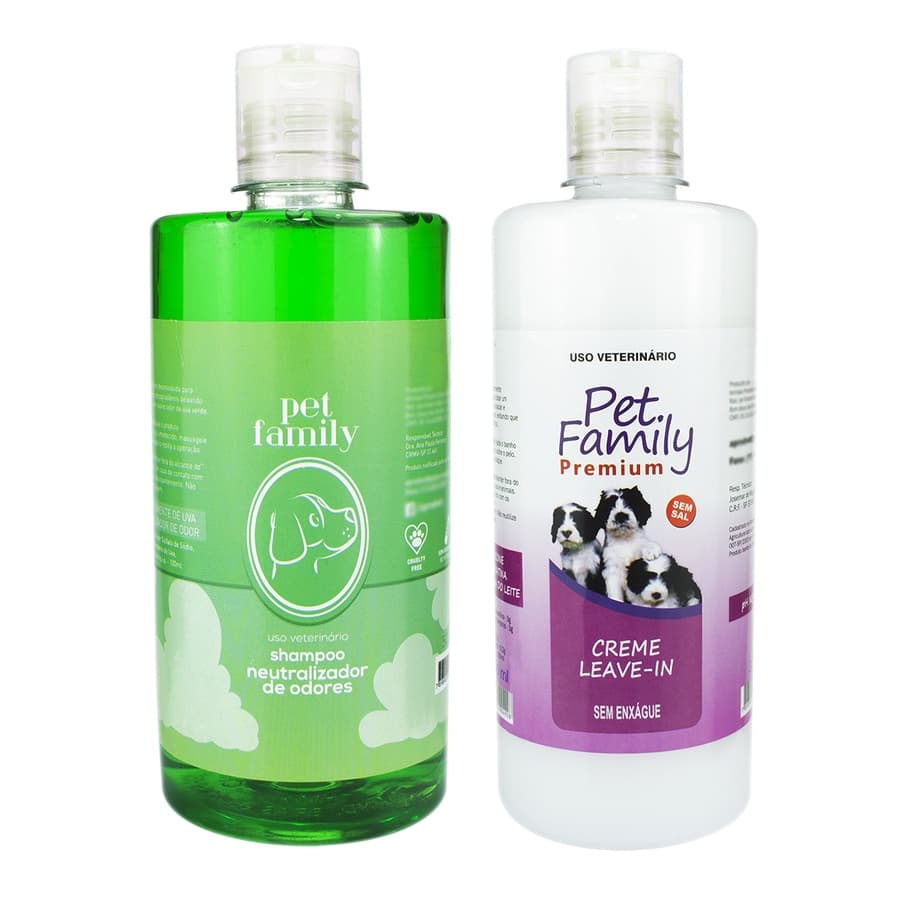 Kit Banho Pet Family Shampoo Neutralizador De Odores + Leave-in Sem Enxágue Para Cães E Gatos 500ml