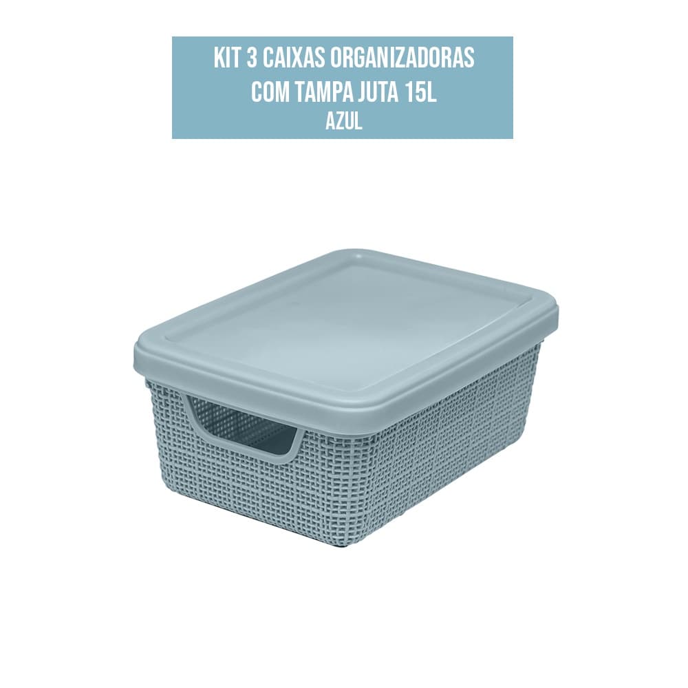 Kit 3 Caixa com Tampa Organizador Armário Banheiro Lavanderia