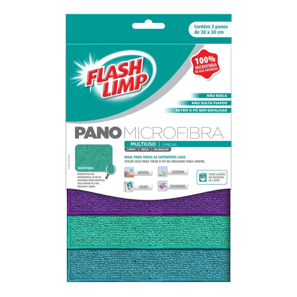 Conjunto com 3 Pano em Microfibra Limpeza Kit Multiuso Carro Móveis Vidro Casa FLP6742 Flash Limp