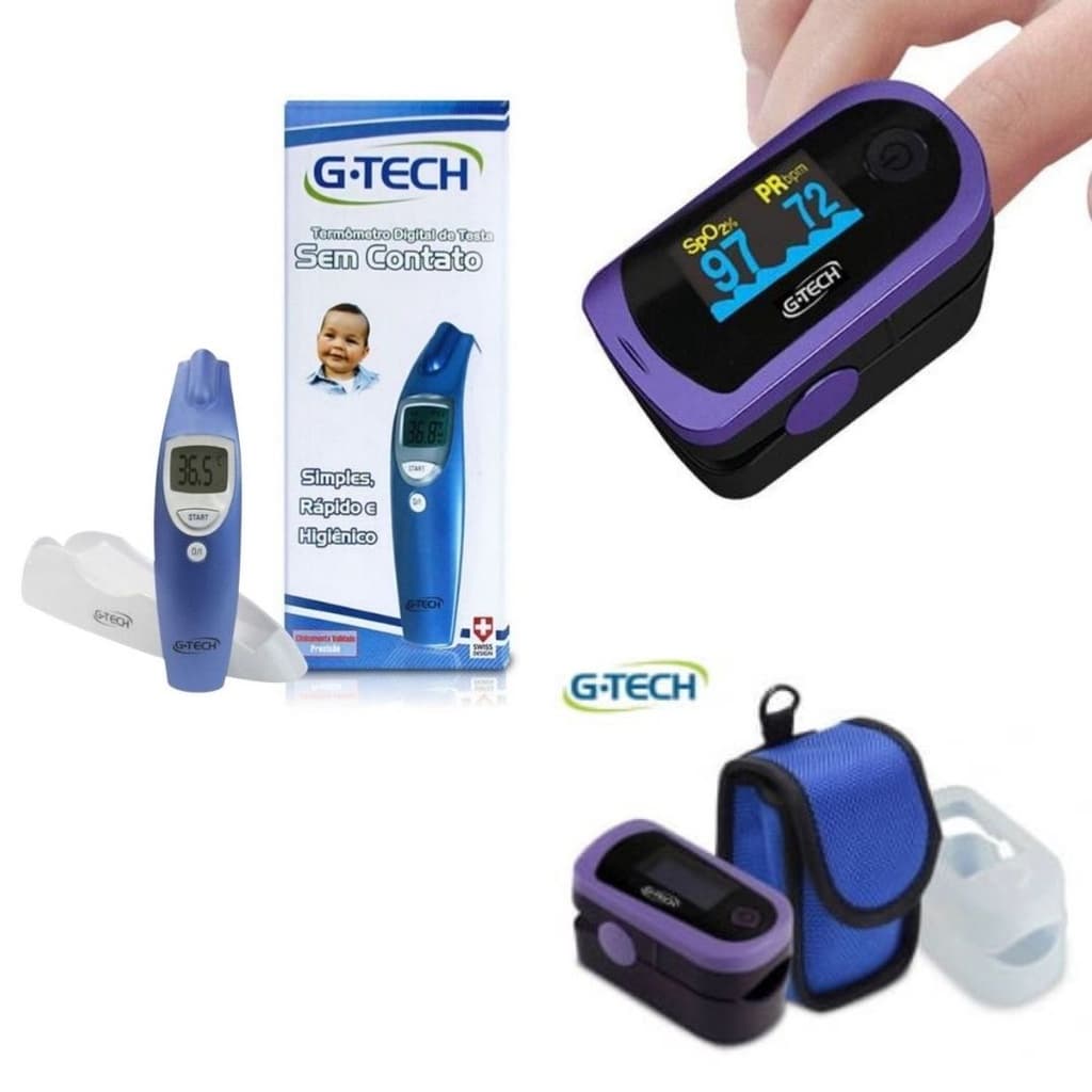 Kit Oxímetro De Pulso Portatil De Dedo Oled G Tech + Termômetro sem contato Gtech