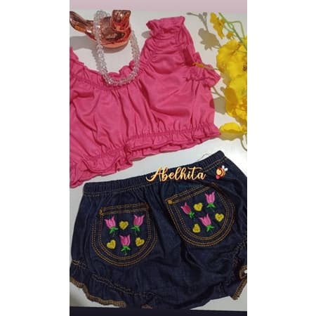 Conjunto Top e calcinha/tapa fraldas jeans ✨✨✨✨✨✨