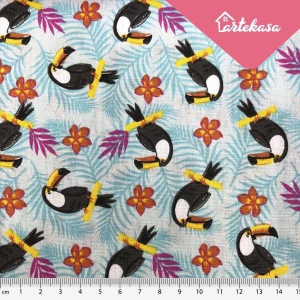 Tecido Tricoline Animais / Pet 100% algodão 25cm x 1.50m - MIau, Tucanos - Patchwork / Decoupage