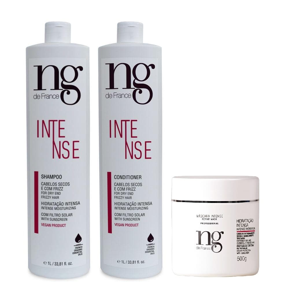 Ng De France Shampoo Hidratante Evita o Frizz 1 Litro + Condicionador1 Litro + Máscara Intense Tira o volume 500g