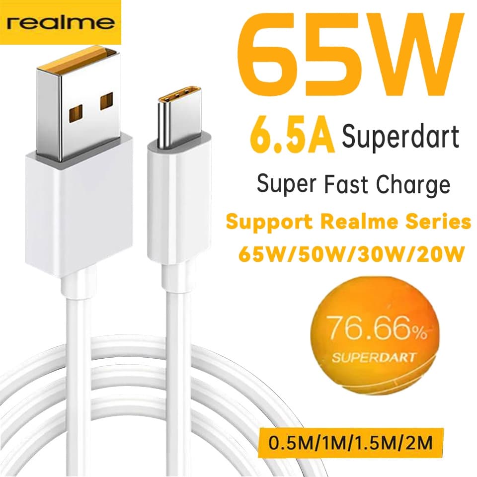 Original Realme Superdart Tipo C Cabo De Carga Rápida Usb Para Gt2 pro 8 Neo 2 T 2 Narzo 30 5G 65 W 6.5A Vooc Realmi X7 7 8i 9pro 9i Telefone