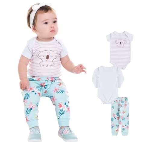 kit Body Bebê Menina 3 Peças - body manga longa body manga curta mijão Algodão - Roupas para bebe - Bodies bebê - enxoval para bebê