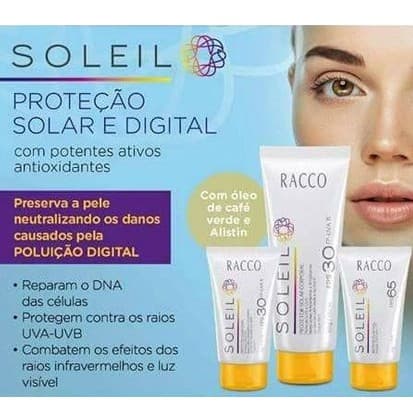 Protetor Solar Facial FPS 70 FPS 30 e Corporal Soleil Racco Toque seco 40g. Proteção UVA e UVB Protetor solar e digital