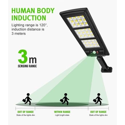 Luminária Led Solar Poste Rua Parede Sensor 180 Led Controle 300w
