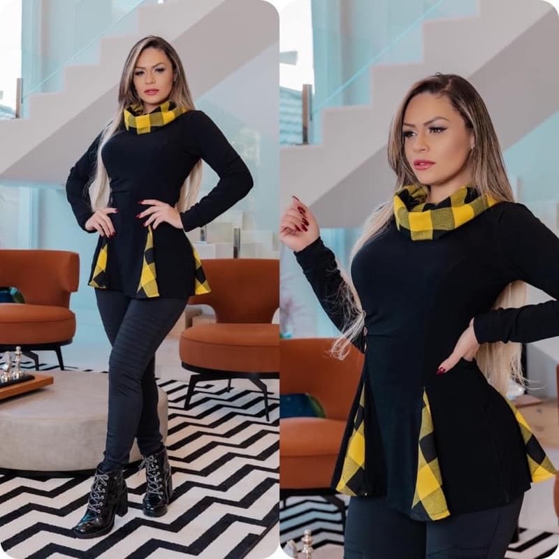 Veste legging - vestido feminino - vestido manga longa - Veste Legging Xadrez – Elegância & Conforto no Inverno