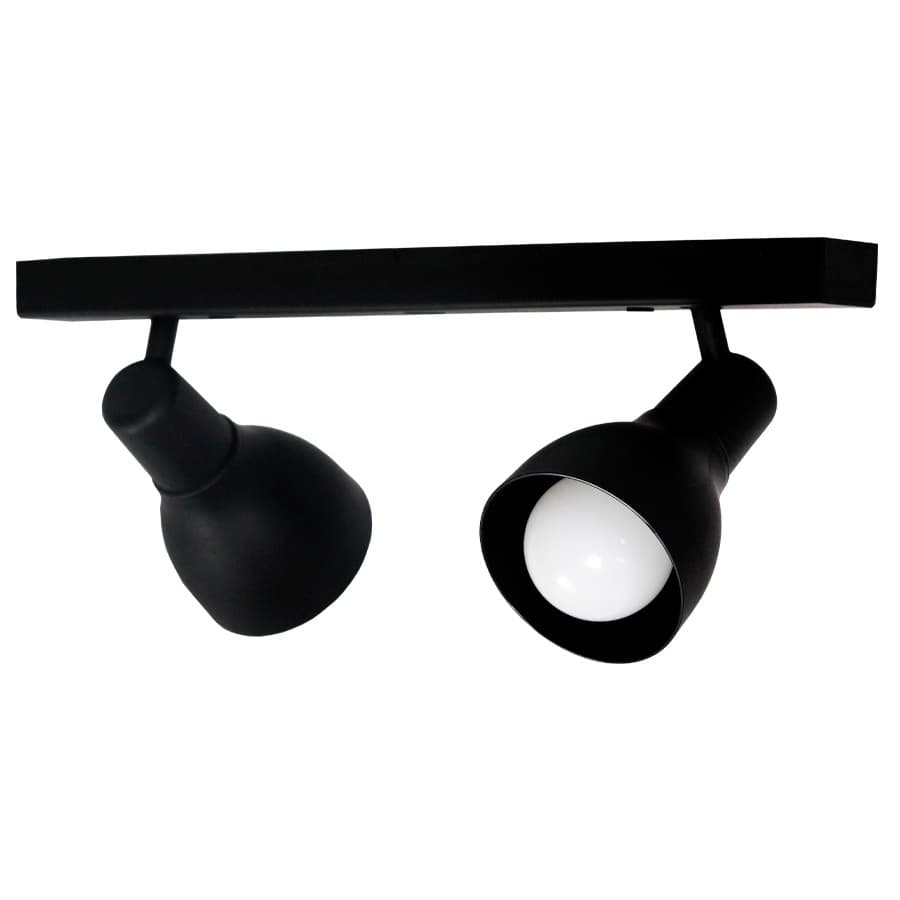 Lustre Luminária Teto Trilho Eletrificado 2 Spot Duplo Lâmpadas E-27 Preto Articulado Direcionavel Led 360° Sobrepor