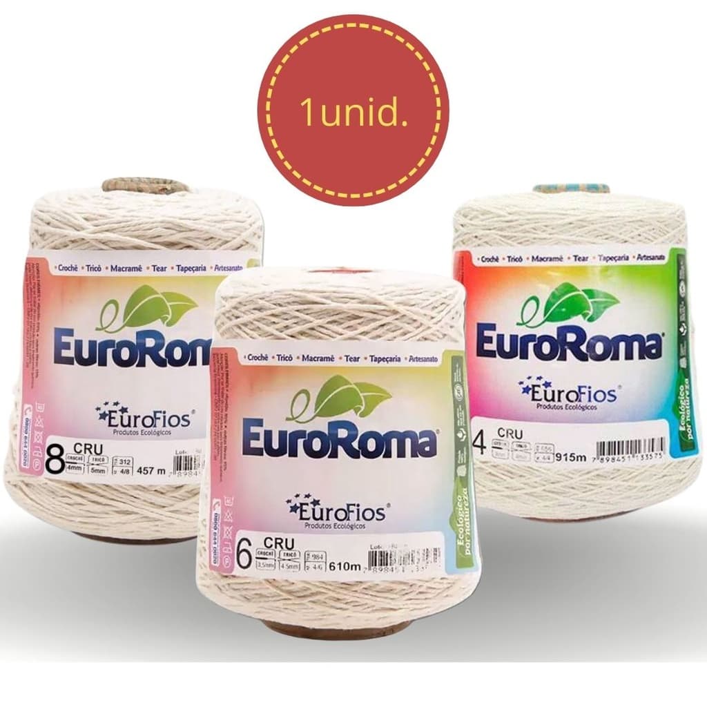 Barbante EuroRoma Cru 4/6/8 Fio para Crochê