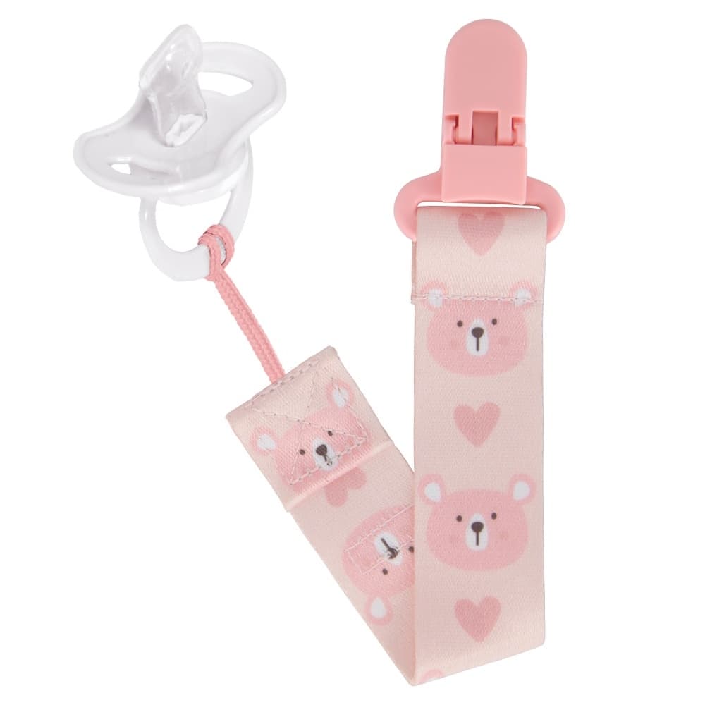 Prendedor De Chupetas Buba Com Trava Ursinho Bebê Rosa