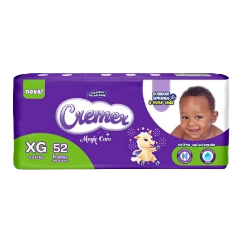 Fralda Descartável Infantil Bebê Cremer Magic Care Tamanho XG com 52 Unidades