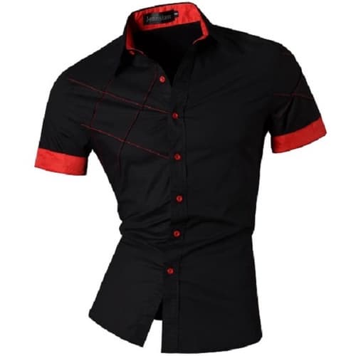 Camisa Social Manga Curta Slim Estilo Asia Ocidental