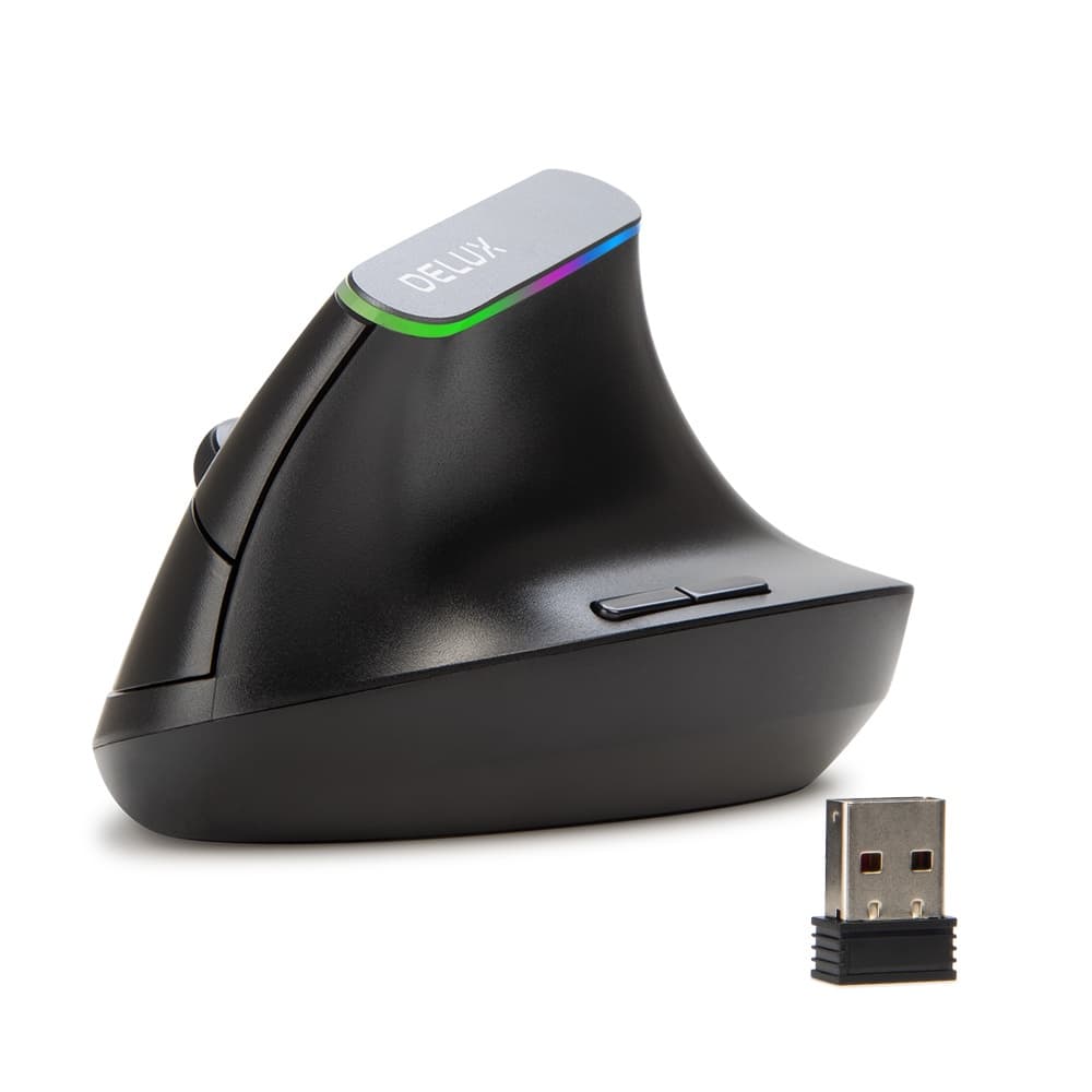 Delux M618C Mouse Óptico Ergonômico Vertical 6 Botões Gaming Mouse Sem Fio RGB 1600 DPI Mouse Com Para PC Portátil