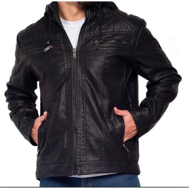 Jaqueta Masculina Casaco Couro Forrada Elegante Motoqueiro Corta Vento Água Frio Importada Impermeável