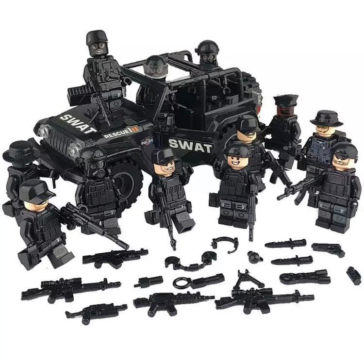 12 bonecos policiais + carro SWAT militares compatível com a marca Lego blocos de montar