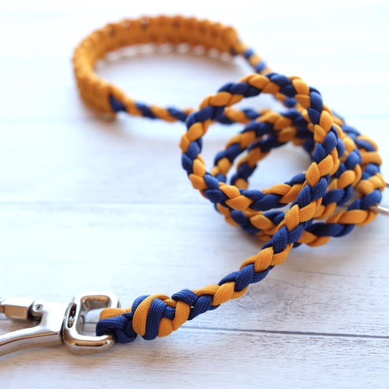 Guia pet 2 - Azul E Amarelo Gold - guia em paracord para passeio, macrame, corda, trança
