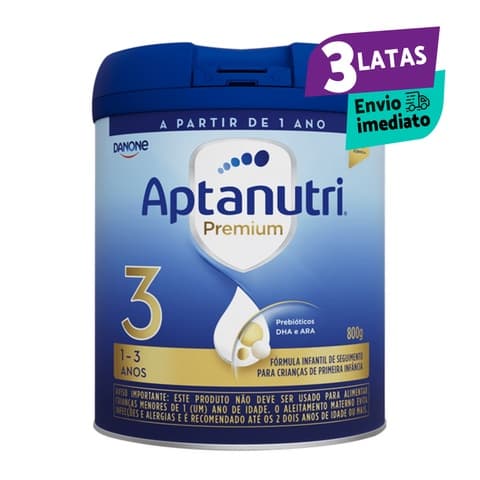 3 Latas Aptanutri Premium 3 - Fórmula Infantil Em Pó Danone - 800 gr