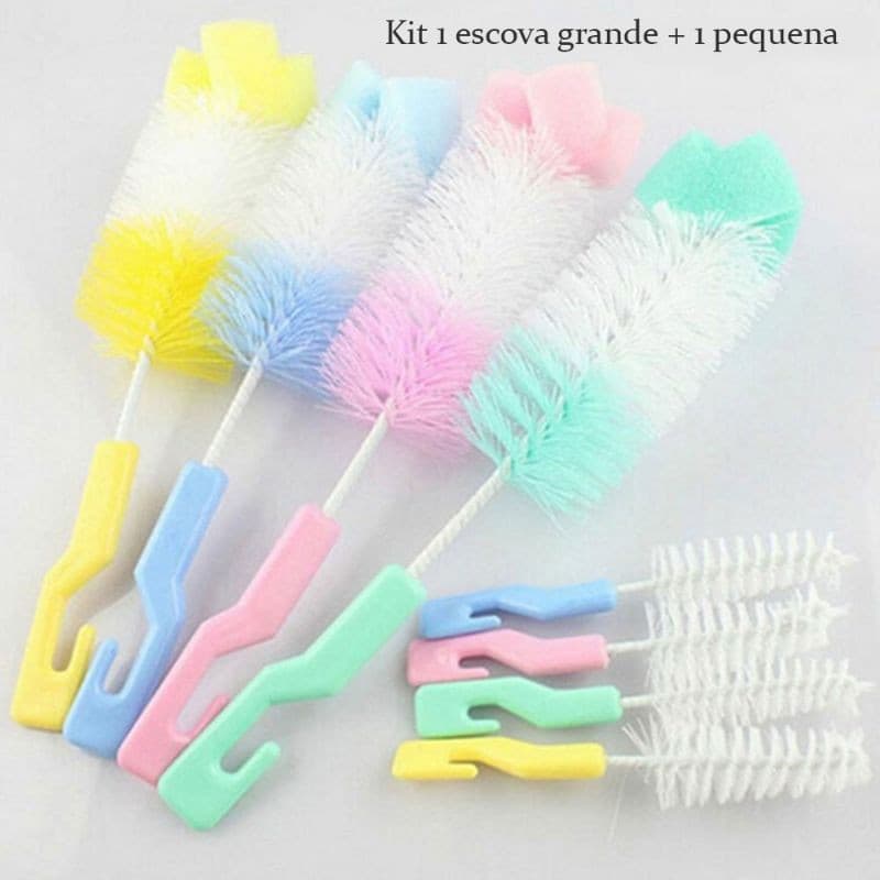 kit 1 Escova 1 Esponja para lavar mamadeira garrafa squeeze infantil bebê