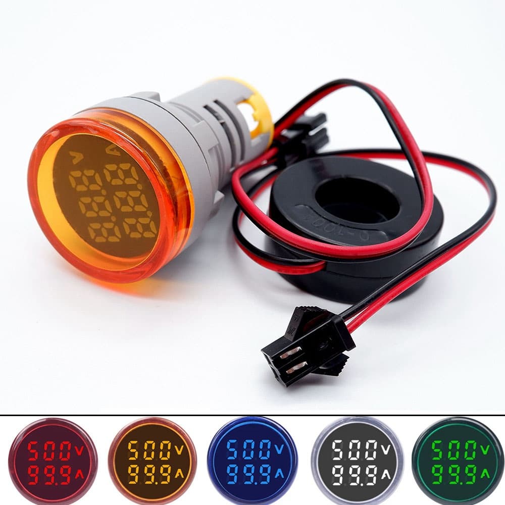 Indicador de sinal redondo de 50-500V 0-100A do ampéter do voltímetro digital LED 22mm