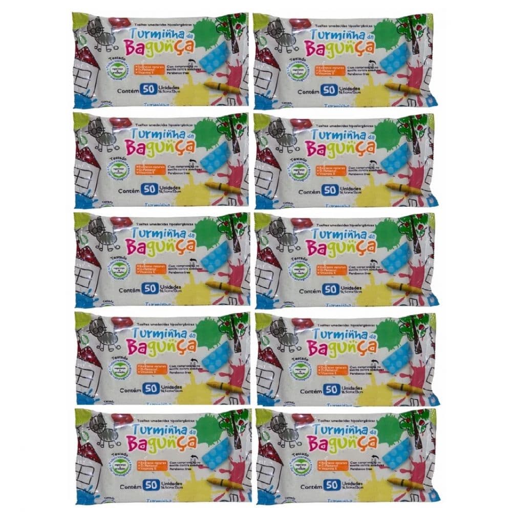 Kit C/10 - Lenços Umedecidos Original Turminha da Bagunça Toalhas Umedecidas C/50 Uni