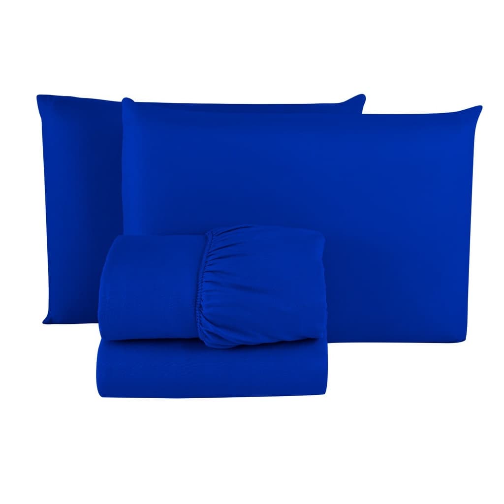 Jogo de Lençol Casal QUEEN Premium LISO 150 FIOS Microfibra 03 Peças Jogo de Cama Box AZUL ROYAL