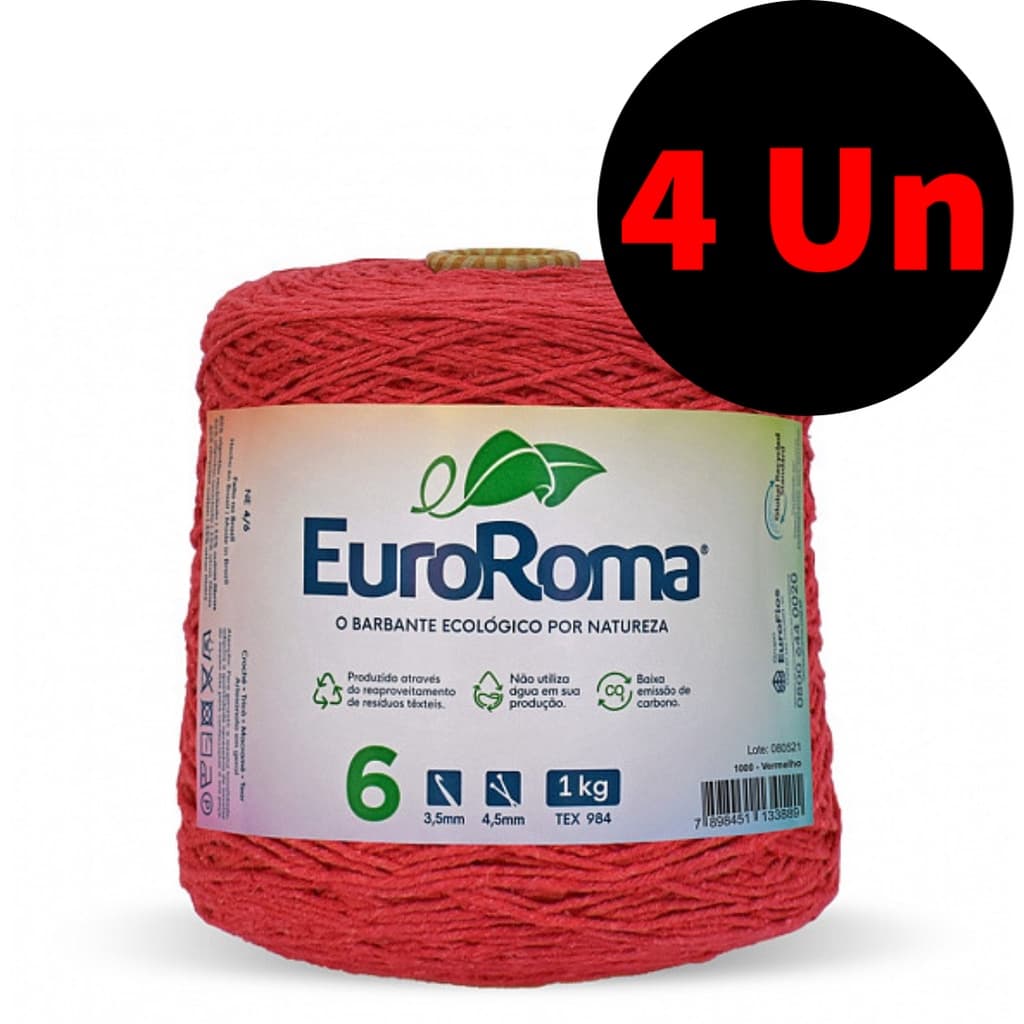 Kit 4 Barbantes Euroroma 1kg Fio 6 Colorido Para Crochê, Tapete, Amigurumi, Tricô e Artesanato