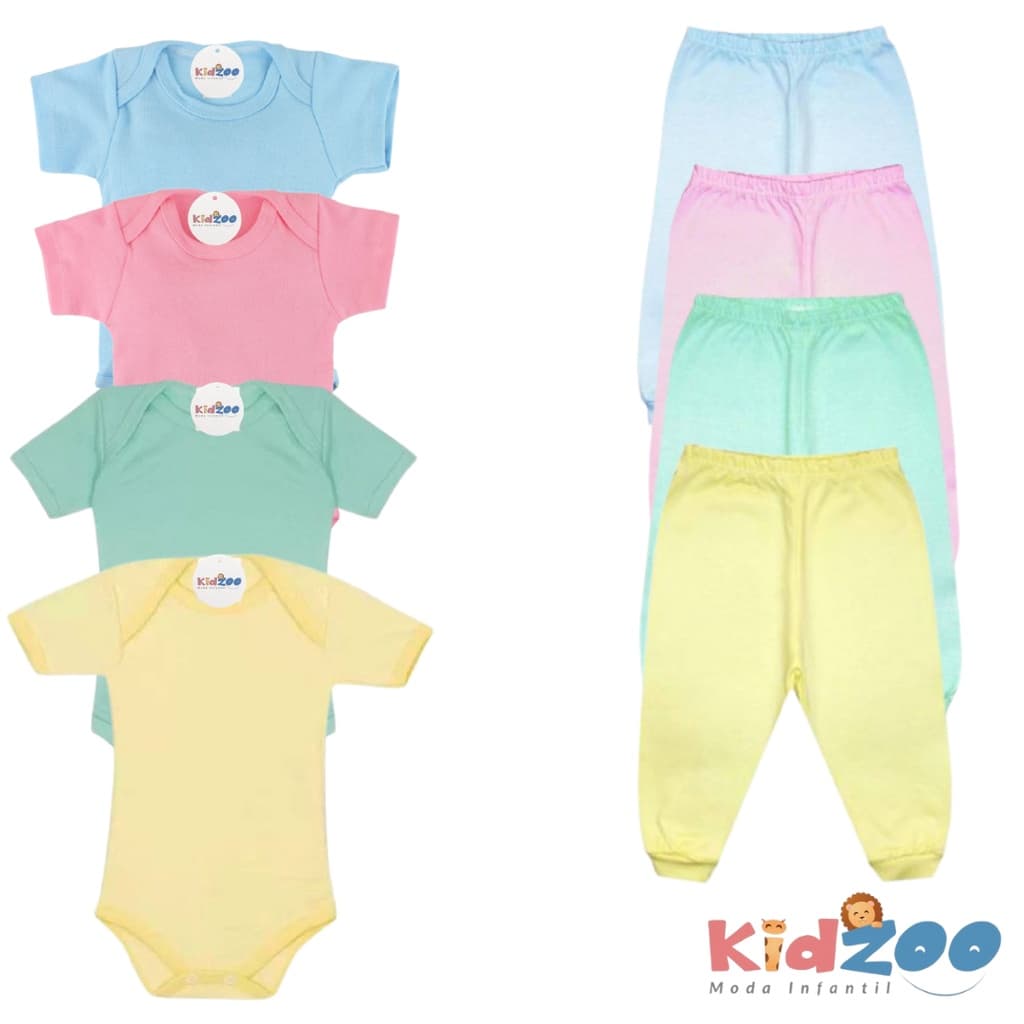 Kit 4 Peças Bebê 2 Bodies MC + 2 Mijões em Malha/ Enxoval barato/ Roupas de bebe