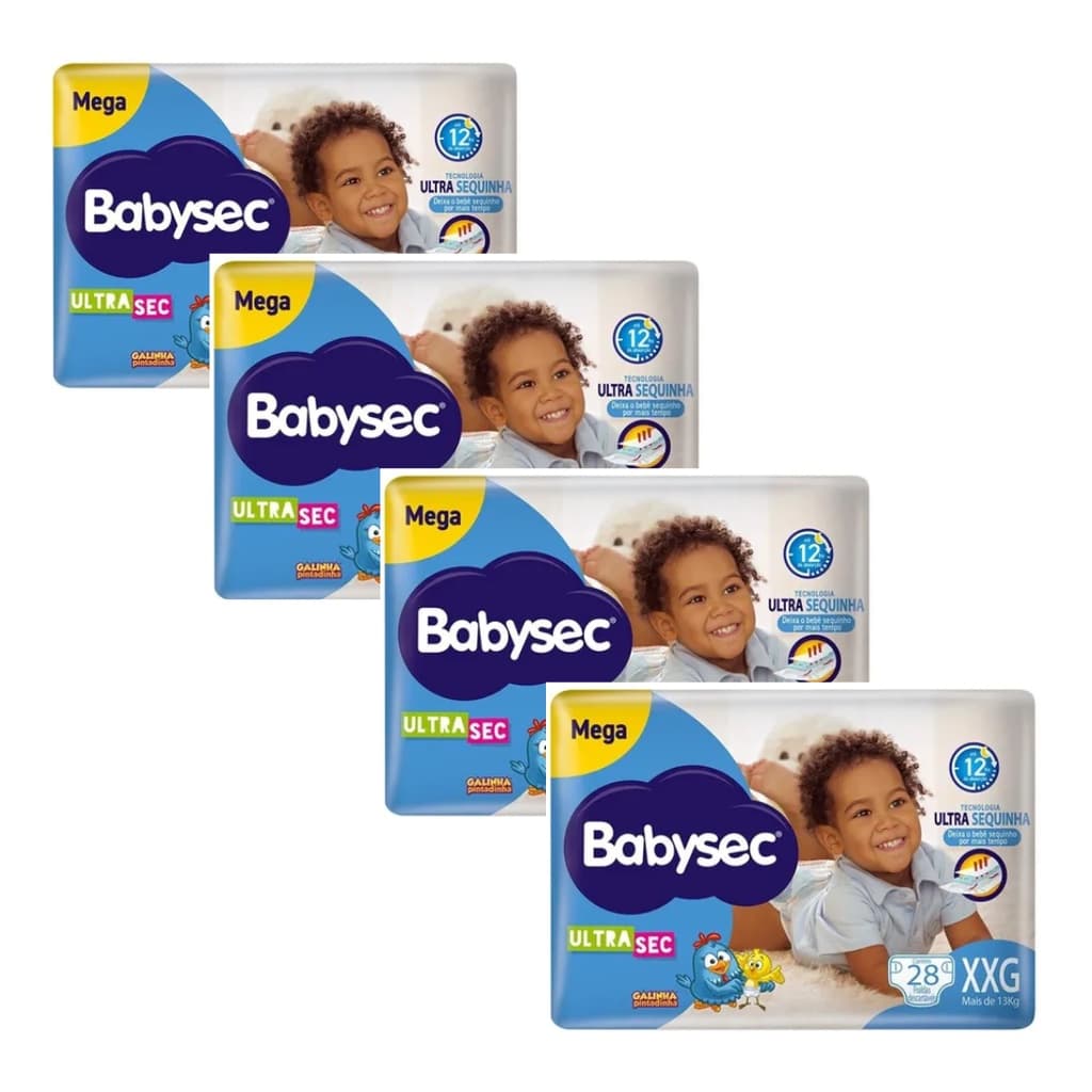 Fralda Descartável Kit com 4 Pacotes Babysec Galinha Pintadinha Mega - Tamanho XXG - 112 Unidades