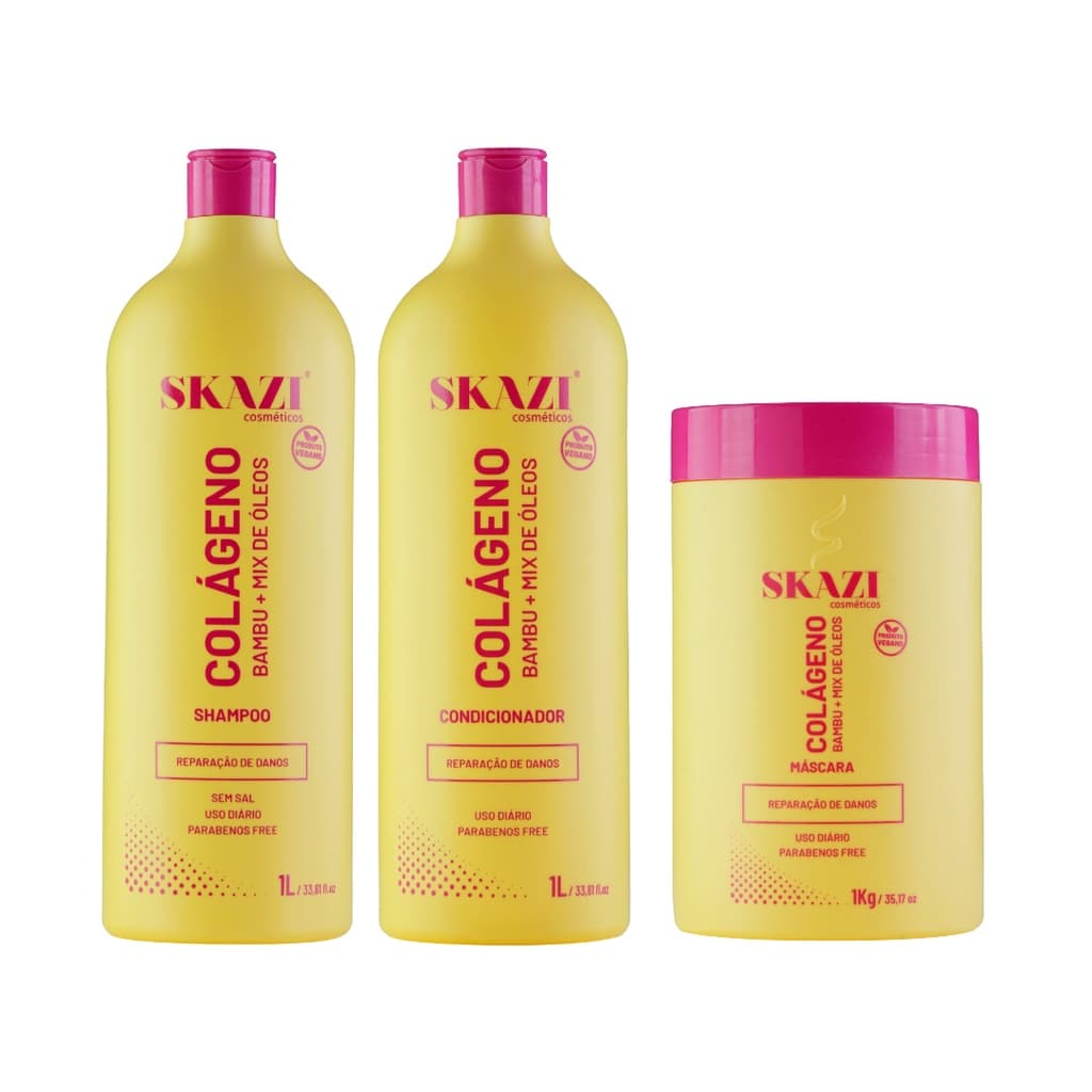 Kit Colágeno Shampoo + Condicionador 01L + Mascara Hidratante 1kg