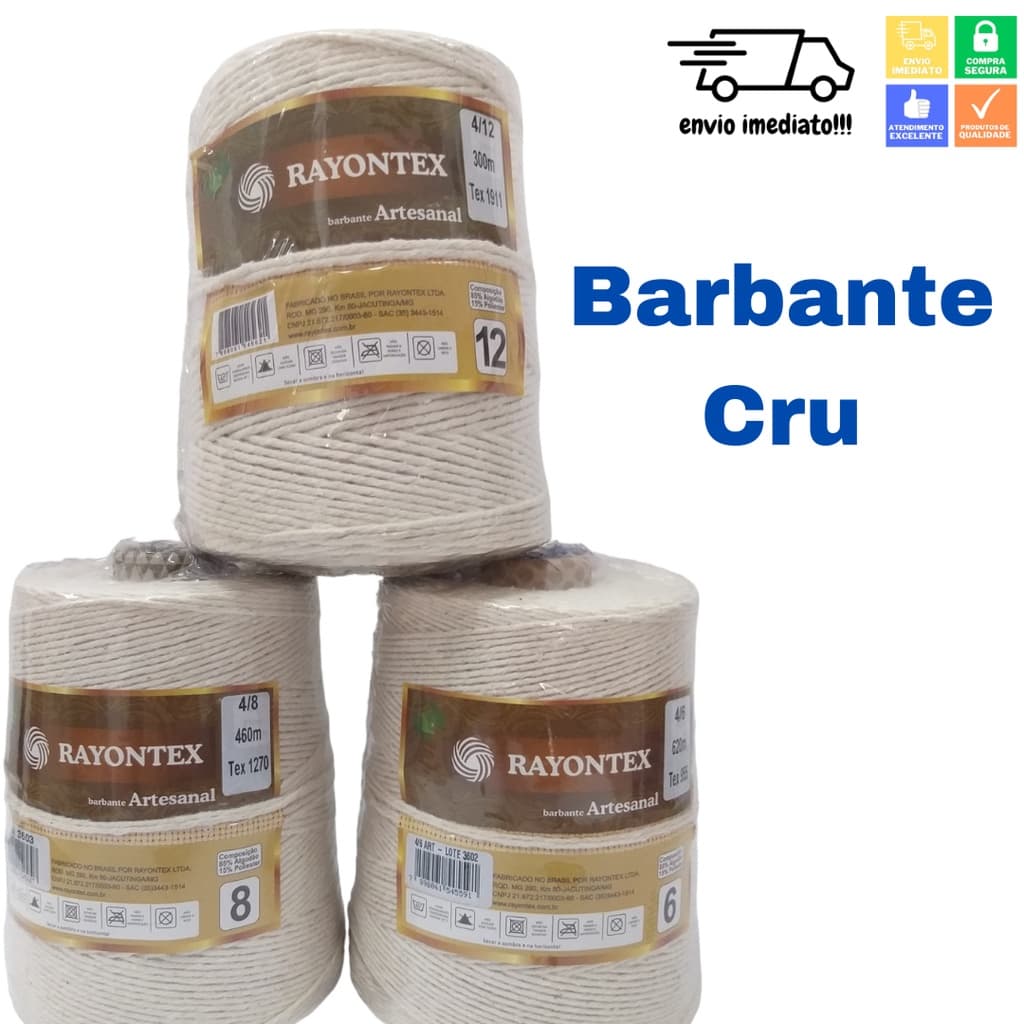 Barbante Artesanal Cru 700g Tamanhos 4/12 4/6 4/8  Para Crochê e Artesanato Rayontex
