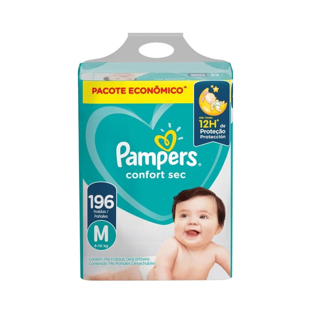 Fraldas Pampers Confort Sec M 196 U Pacote Econômico