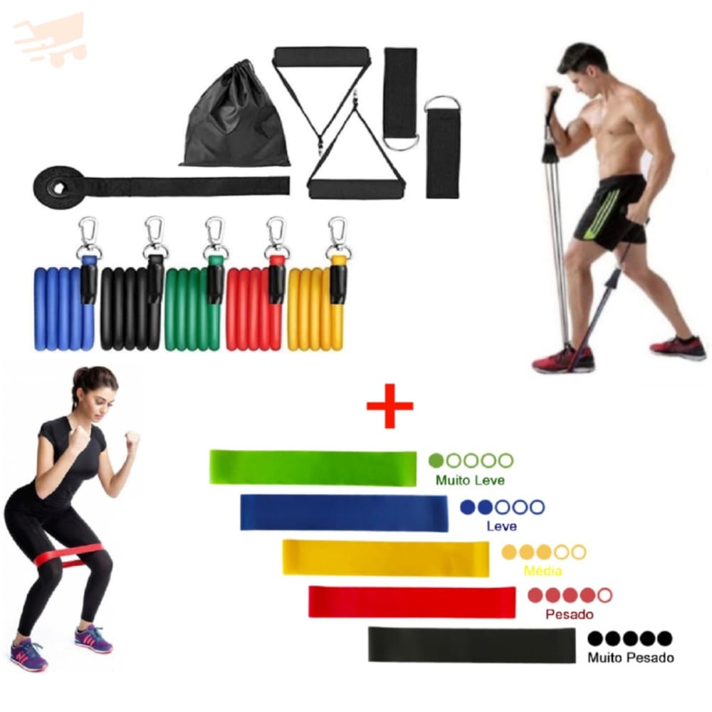 Kit 5 Mini Band + Kit 11 Elastico Extensor Musculação Treino Em Casa