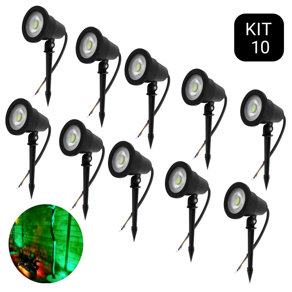 Kit 10 Luminária Espeto Jardim Cob Led 5w Prova D'água Luz Verde
