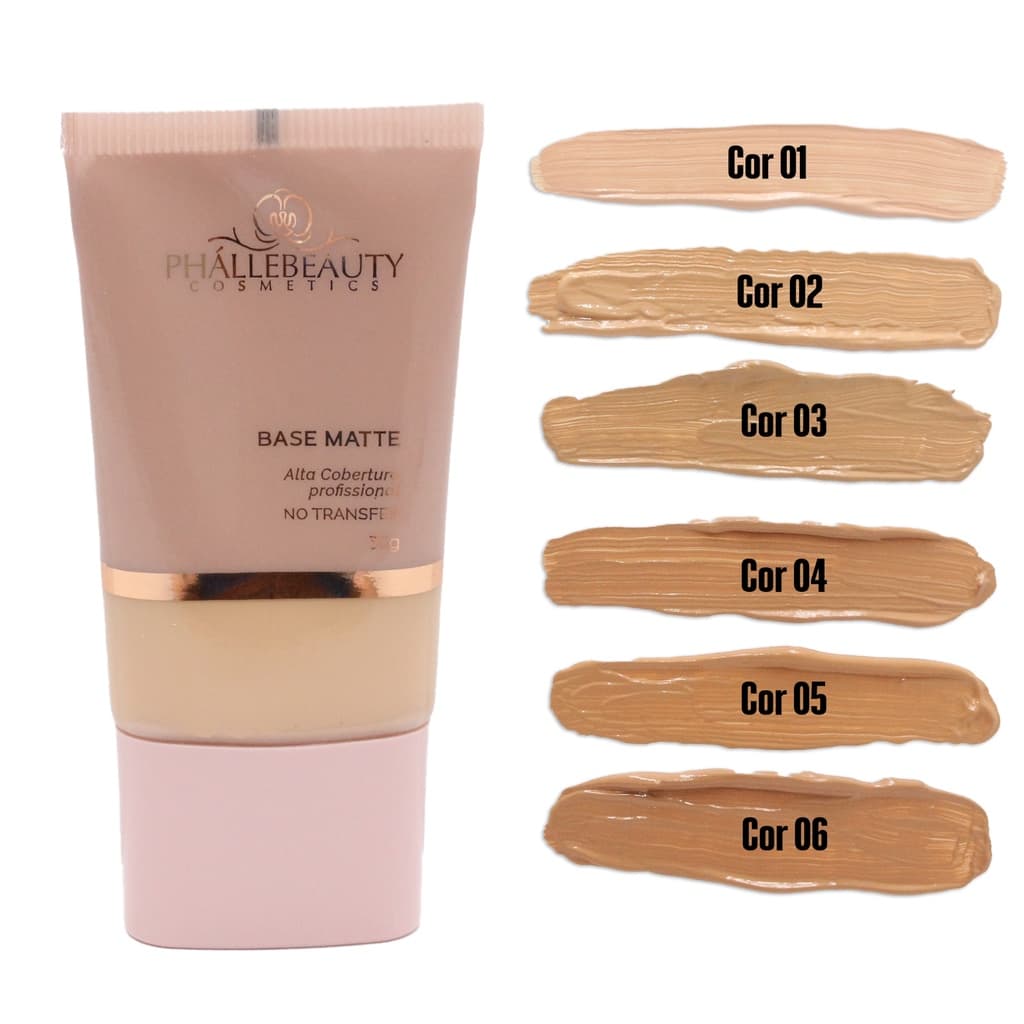 Base matte de alta cobertura, Base líquida Vegana, Linha Pro PhálleBeauty 30g Cobre Tatuagem