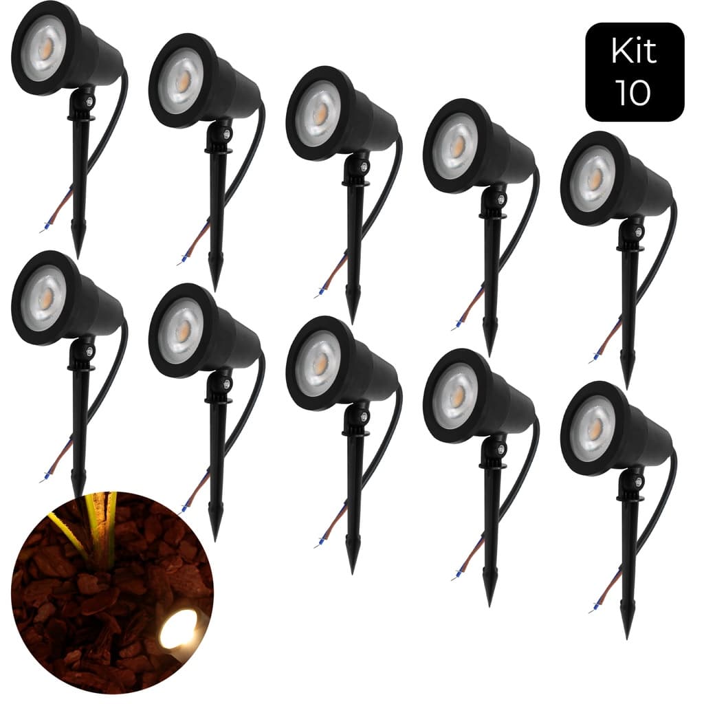 Kit 10 Luminária Espeto Jardim Led 5w Prova D'água Amarela